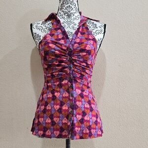 Free People Pink and Purple Heart Print Blouse💜🩷